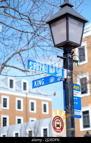 Street Sign at the Corner of King Street and Royal Street Alexandria, VA, USA Stock Photo