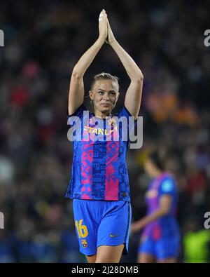 Barcelona, Spain. 30th Mar, 2022. Fridolina Rolfo of FC Barcelona celebrates the victory at full time during the UEFA Women's Champions League match between FC Barcelona v Real Madrid played at Camp Nou Stadium Stadium on March 30, 2022 in Barcelona, Spain. (Photo by Bagu Blanco/PRESSINPHOTO) Credit: PRESSINPHOTO SPORTS AGENCY/Alamy Live News Stock Photo