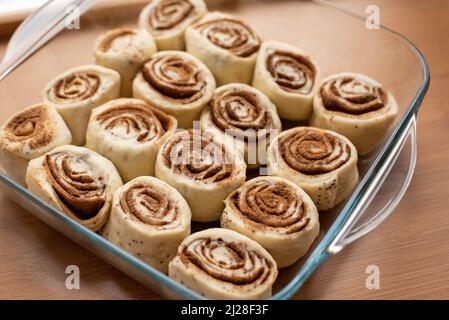 Cinnabon rolls ready to be cooked Stock Photo