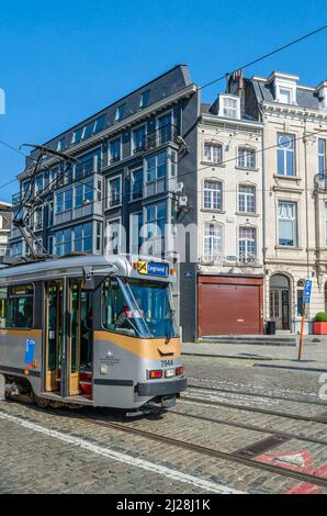 BRUSSELS, BELGIUM - AUGUST 21, 2013: Urban landscape, tramway in Brussels, Belgium Stock Photo