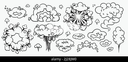 Comic clouds, cartoon vector clouds in line style isolated on light background. Stock Vector