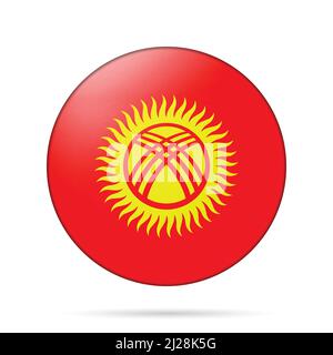 Round icon with flag of Kyrgyzstan. Glass light ball, sticker, sphere. Kyrgyz national symbol. Glossy realistic ball, 3D abstract vector illustration Stock Vector