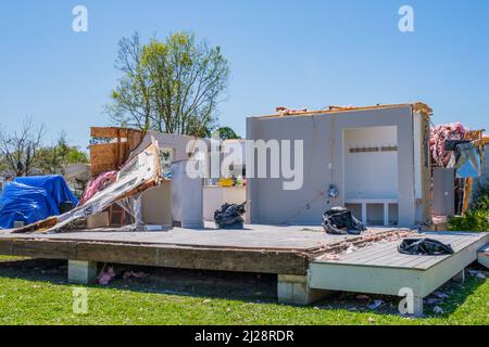 ARABI, LA, USA - MARCH 26, 2022: Remnants of house ripped apart by March 22, 2022 tornado Stock Photo