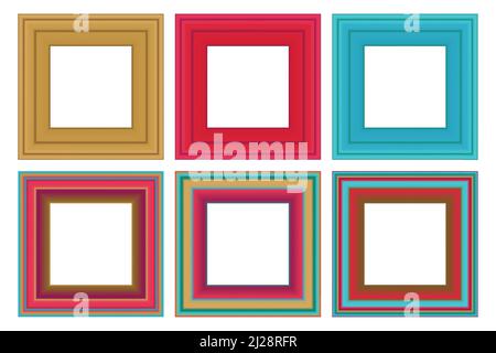 Set of squared color vintage wooden frame for your design. Vintage cover. Place for text. Vintage antique colorful modern rectangular frames. Template Stock Vector