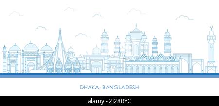 Outline Skyline panorama of city of Dhaka, Bangladesh - vector illustration Stock Vector