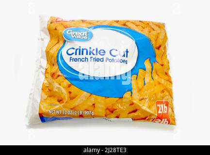 Great Value (Walmart Brand) - 2 lb Crinkle Cut French Fried Potatoes Stock Photo