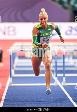 Liz Clay participating in the Belgrade 2022 World Indoor Championships in the 60m hurdles. Stock Photo