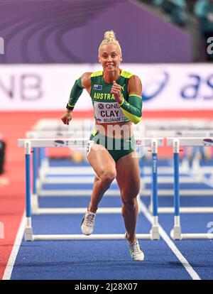 Liz Clay participating in the Belgrade 2022 World Indoor Championships in the 60m hurdles. Stock Photo