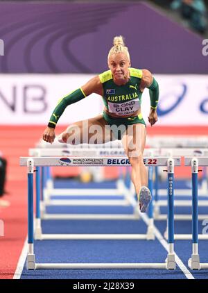 Liz Clay participating in the Belgrade 2022 World Indoor Championships in the 60m hurdles. Stock Photo