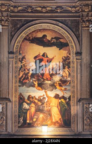 Venice, Italy - July 4, 2021: Titian, Assumption Of The Virgin, Church Of Santa Maria Gloriosa - The Assumption Painting, Venice, Italy. Stock Photo