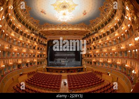 Venice, Italy July 7, 2021: Interior of La Fenice Theatre. Teatro La Fenice, 'The Phoenix', is an opera house, one of the most famous and renowned lan Stock Photo