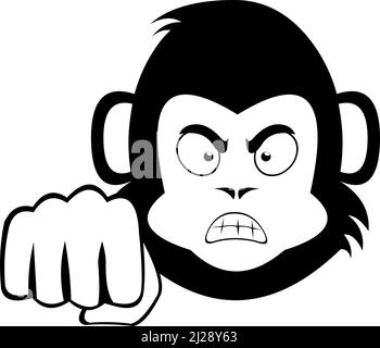 Vector illustration of the face of a cartoon monkey or gorilla with an angry expression and giving a fist bump Stock Vector