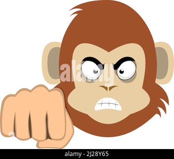 Vector illustration of the face of a cartoon monkey or gorilla, with an angry expression and giving a fist bump Stock Vector