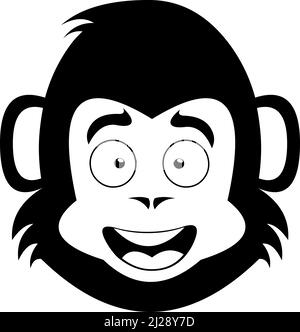 Vector illustration of the face of a monkey or gorilla cartoon drawn in black and white Stock Vector
