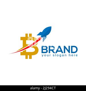 Bitcoin logo vector. Flat design. Illustration of Bitcoin currency goes up. Stock Vector
