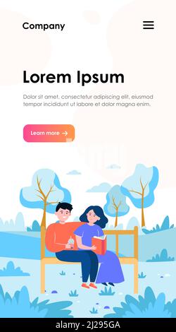 Happy couple sitting on bench in park. Date, love, book flat vector ...