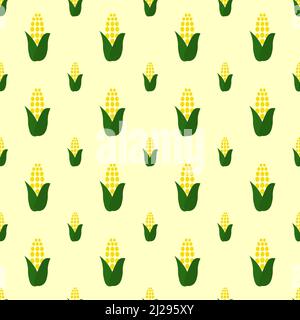 Seamless pattern with corn cob. Stylized vector illustration on a yellow background.  Stock Vector