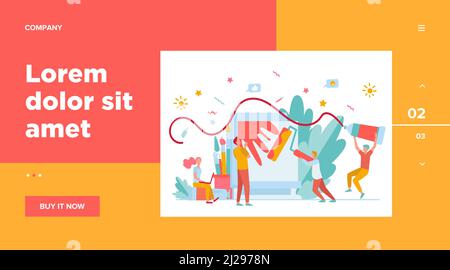 Art workshop in studio. Cartoon artists creating artworks with rollers, paintbrushes, paints, easels. Vector illustration for painting, drawing, art s Stock Vector