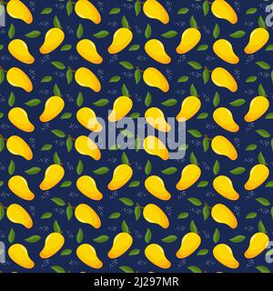 Pattern with yellow mango on a blue background. Vector illustration. Stock Vector