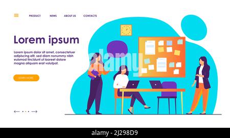 Colleagues working together on project flat vector illustration. Cartoon employees sharing ideas and skills for company success. Teamwork and brainsto Stock Vector