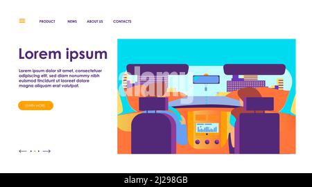 Couple riding vehicle. Back view of driver and passenger inside car interior. View from backseat. Vector illustration for driving, transportation, aut Stock Vector