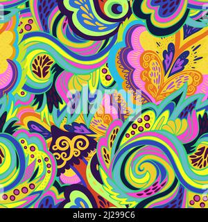 Funky colorful seamless psychedelic texture for decoration and design. Stock Vector