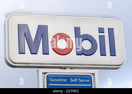 A shop sign of MOBIL, on March 28 2022 in Los Angeles CA, USA. Photo by David Niviere/ABACAPRESS.COM Stock Photo