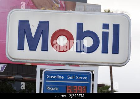 A shop sign of MOBIL, on March 28 2022 in Los Angeles CA, USA. Photo by David Niviere/ABACAPRESS.COM Stock Photo