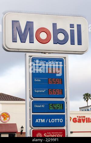 A shop sign of MOBIL, on March 28 2022 in Los Angeles CA, USA. Photo by David Niviere/ABACAPRESS.COM Stock Photo