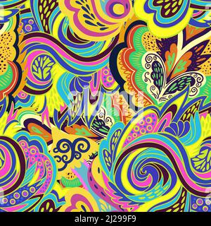 Funky colorful seamless psychedelic texture for decoration and design. Stock Vector