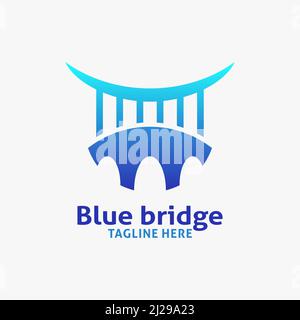 Blue bridge logo design inspiration Stock Vector