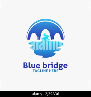 Blue bridge logo design inspiration Stock Vector