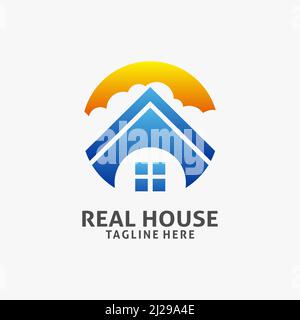 Circle house logo design with cloud element Stock Vector