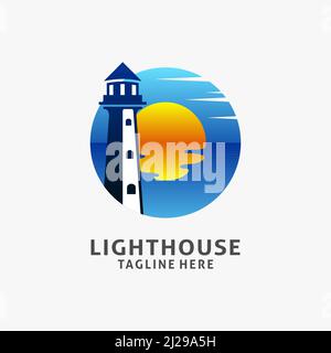 Lighthouse logo design in circle shape Stock Vector