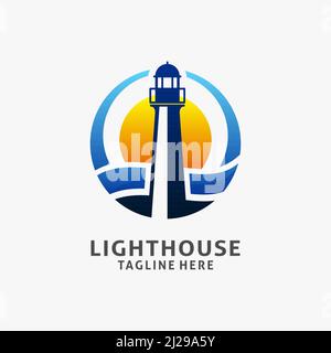 Lighthouse logo design in circle shape Stock Vector