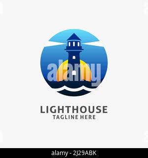 Lighthouse logo design in circle shape Stock Vector