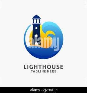 Lighthouse logo design in circle shape Stock Vector