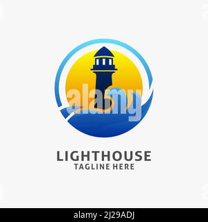 Lighthouse logo design in circle shape Stock Vector