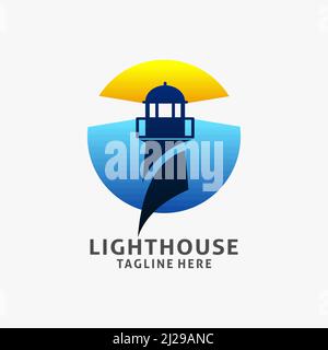 Lighthouse logo design in circle shape Stock Vector