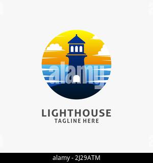 Lighthouse logo design in circle shape Stock Vector