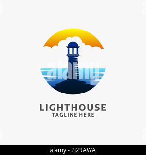 Lighthouse logo design in circle shape Stock Vector