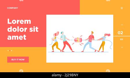 Groups of people pulling rope in tug of war play. Struggling team competing with each other. Vector illustration for game, contest, competition, confr Stock Vector