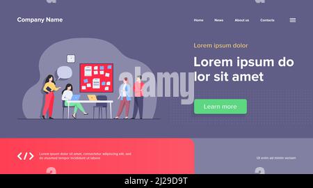 Colleagues working together on project flat vector illustration. Cartoon employees sharing ideas and skills for company success. Teamwork and brainsto Stock Vector