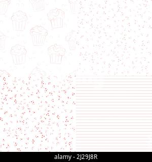 creamy cupcake, seamless pattern with cartoon hand drawn muffins. Stock Vector