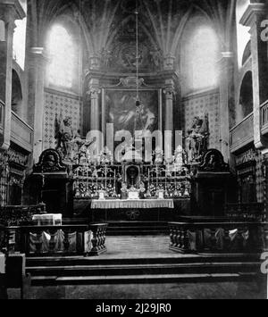Parish Church of St. Nicholas High Altar in front of the reconstruction 1887, Rosenheim, historical photography, Upper Bavaria, Bavaria, Germany Stock Photo