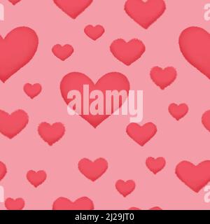 hearts and dots with texture effect of pink chalk or crayon seamless pattern in cute style. Stock Vector