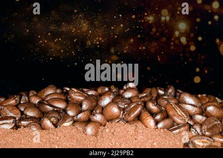 Arabica coffee, coffee beans lying on ground coffee, abstract background Stock Photo