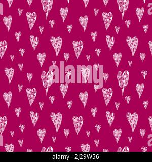 Pink seamless background with white hand-painted watercolor hearts Stock Photo