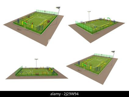 Project of large field with equipment for different kinds of sport on white background Stock Photo