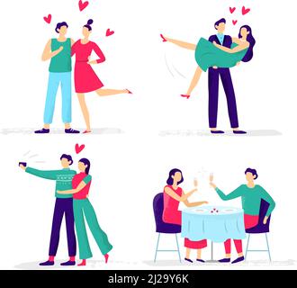 Happy young couples in love, vector valentine cartoon characters ...